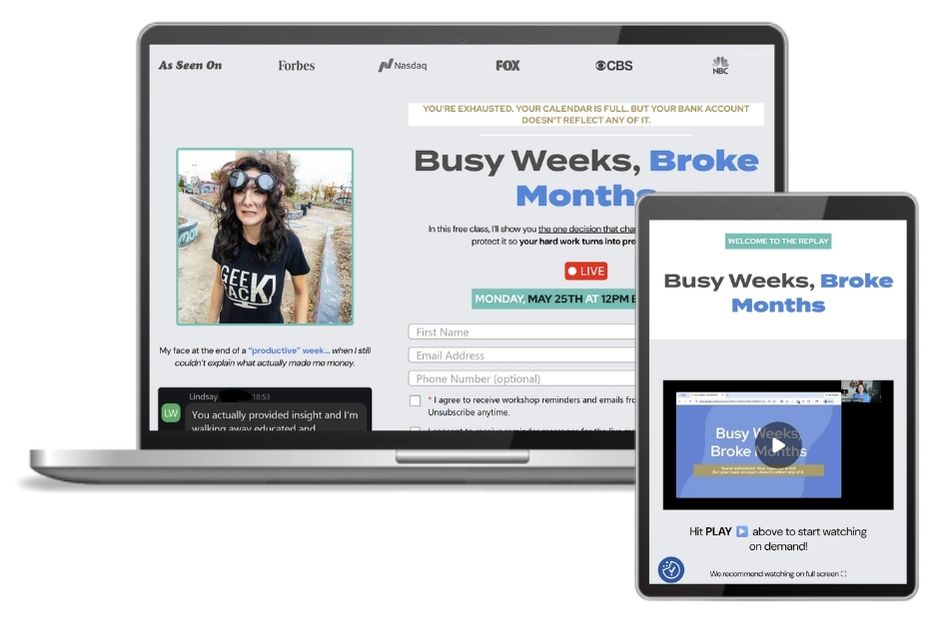 Busy Weeks Broke Months free training by GeekPack — online class for tech-savvy business owners who want consistent revenue