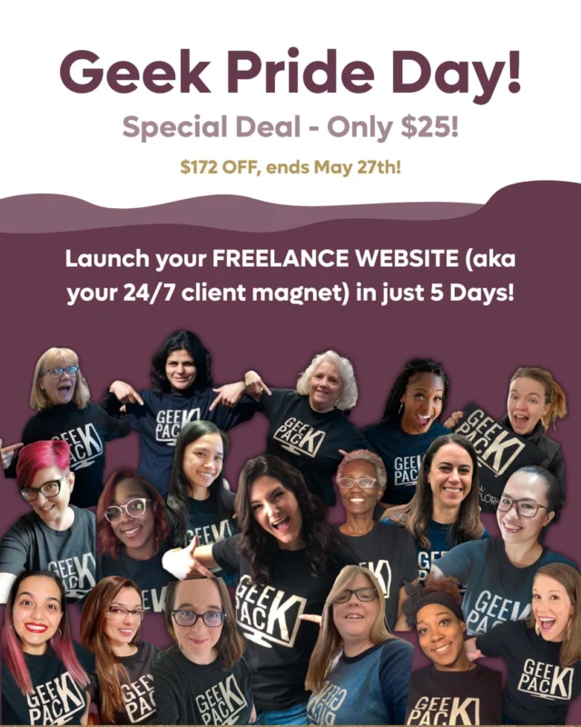 🤓 May 25th is Geek Pride Day (aka our day!)

And for the last 5 years GeekPack has celebrated this with our community.

This year we decided to do something a little bit different, and give you the chance to grab our Website in a Week Workshop for just $25! (that’s $172 OFF it’s regular price)

Crazy, I know! 

But we know how common it is to get stuck when it comes to building your own website. 

And we know how important it is for our fellow Geeks out there to have a strong online presence.

So this deal is here to make sure you can build and launch your professional WordPress site in just 5 days - without the stress, coding, or guesswork.

But not only that… 

We’ve just added in our brand-new CopyCraft GPT to help you write your copy with confidence (no more “what do I even say?” panic!)

This alone is already worth more than $25 if you ask me!

So whether you've been stuck tweaking your logo for 6 months or haven’t even started, this is your sign!

🎁 Use code GEEKPRIDE before May 27 to grab it!

🔗 Comment ‘GEEKPRIDE’ for the link!

https://geekpack.com/wiaw

 #GeekPrideDay #WebsiteInAWeek #WomenEntrepreneurs #SmallBusinessSupport #ConfidentOnline #LaunchYourWebsite #GeekPackCommunity